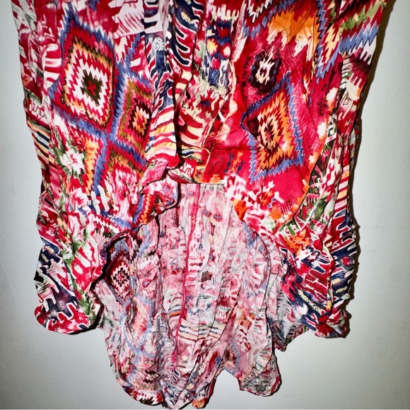 Abstract Colorful Patterned Boutique Women's Rayon High Low Top - Picture 3 of 8